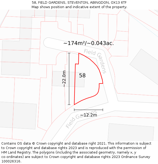 58, FIELD GARDENS, STEVENTON, ABINGDON, OX13 6TF: Plot and title map