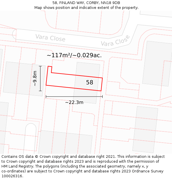 58, FINLAND WAY, CORBY, NN18 9DB: Plot and title map
