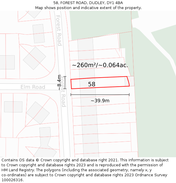 58, FOREST ROAD, DUDLEY, DY1 4BA: Plot and title map