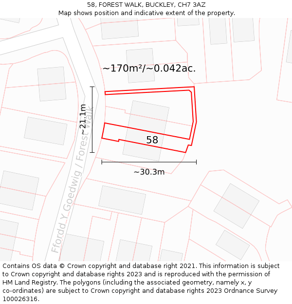 58, FOREST WALK, BUCKLEY, CH7 3AZ: Plot and title map