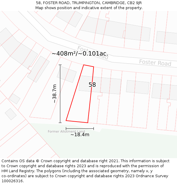 58, FOSTER ROAD, TRUMPINGTON, CAMBRIDGE, CB2 9JR: Plot and title map