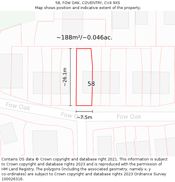 58, FOW OAK, COVENTRY, CV4 9XS: Plot and title map