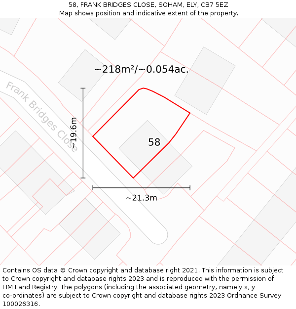 58, FRANK BRIDGES CLOSE, SOHAM, ELY, CB7 5EZ: Plot and title map