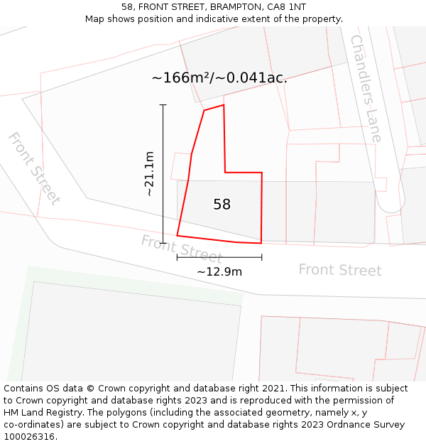 58, FRONT STREET, BRAMPTON, CA8 1NT: Plot and title map