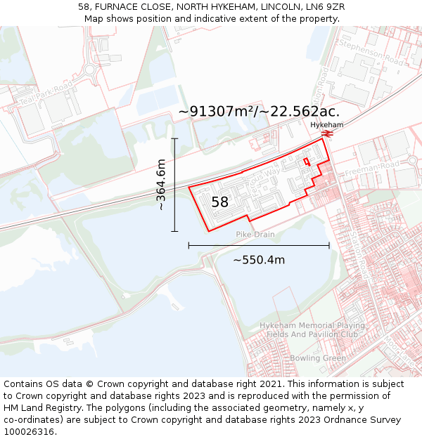 58, FURNACE CLOSE, NORTH HYKEHAM, LINCOLN, LN6 9ZR: Plot and title map
