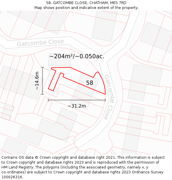 58, GATCOMBE CLOSE, CHATHAM, ME5 7RD: Plot and title map
