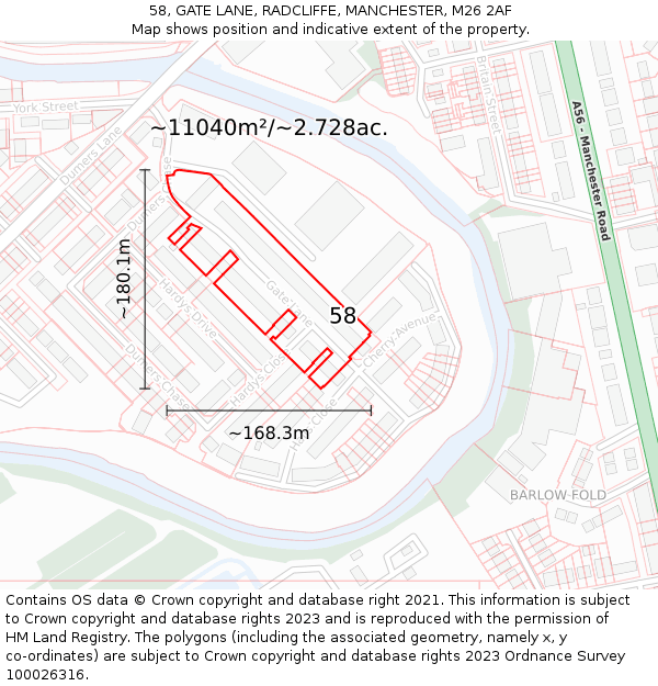 58, GATE LANE, RADCLIFFE, MANCHESTER, M26 2AF: Plot and title map