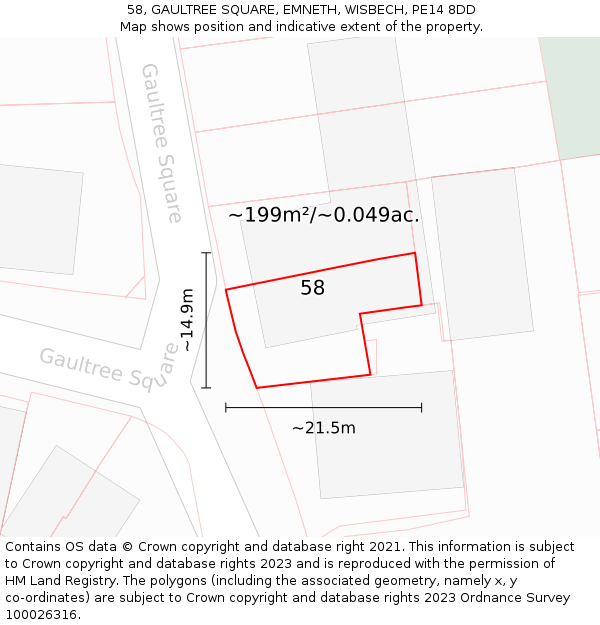 58, GAULTREE SQUARE, EMNETH, WISBECH, PE14 8DD: Plot and title map