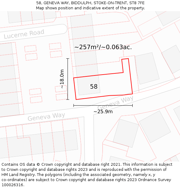 58, GENEVA WAY, BIDDULPH, STOKE-ON-TRENT, ST8 7FE: Plot and title map