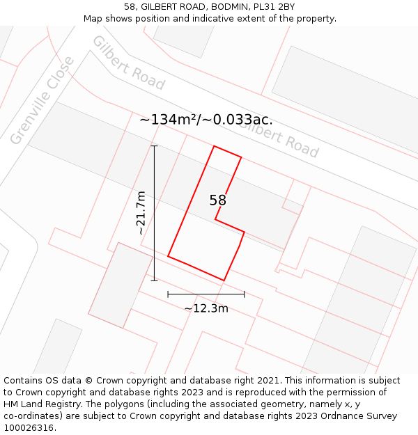 58, GILBERT ROAD, BODMIN, PL31 2BY: Plot and title map