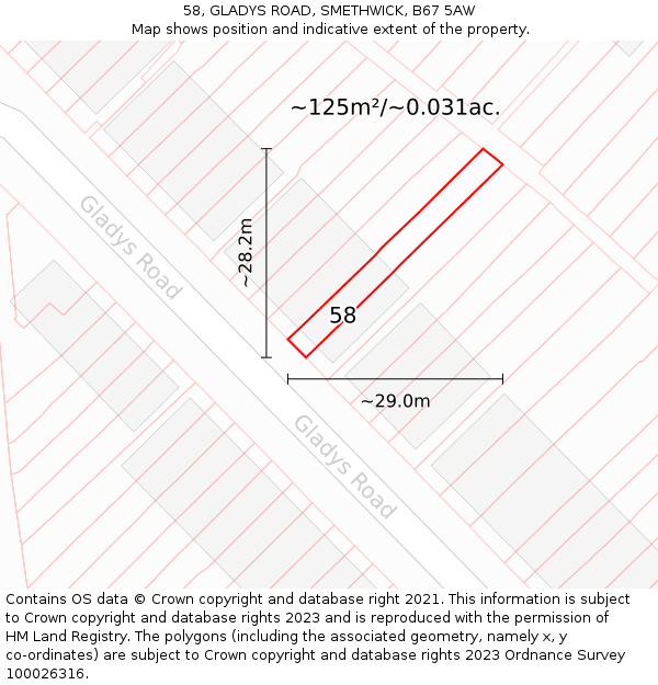 58, GLADYS ROAD, SMETHWICK, B67 5AW: Plot and title map