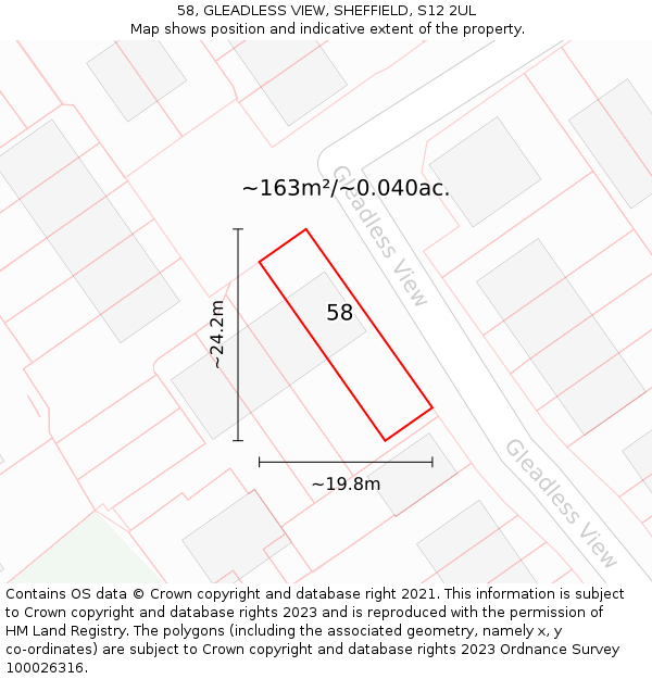 58, GLEADLESS VIEW, SHEFFIELD, S12 2UL: Plot and title map