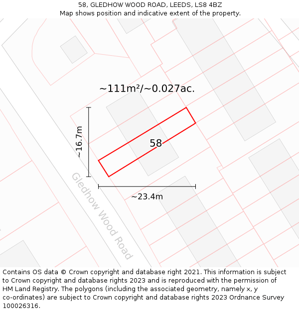 58, GLEDHOW WOOD ROAD, LEEDS, LS8 4BZ: Plot and title map