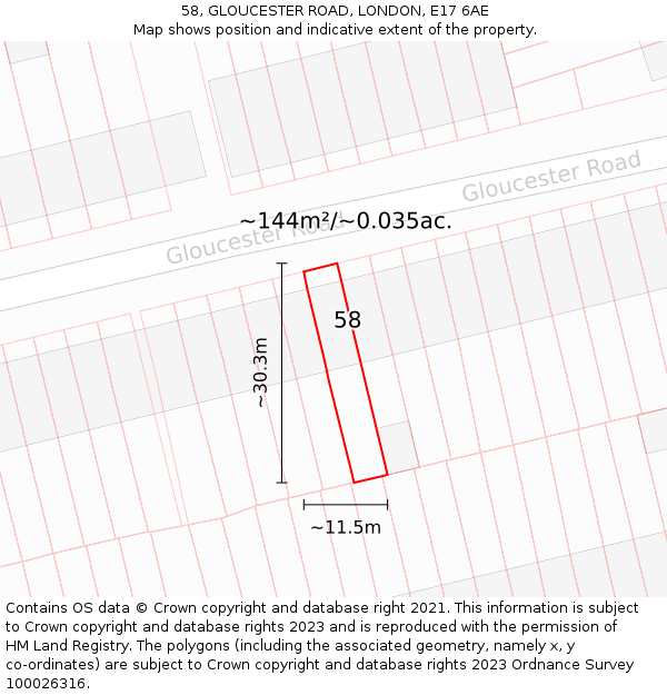 58, GLOUCESTER ROAD, LONDON, E17 6AE: Plot and title map