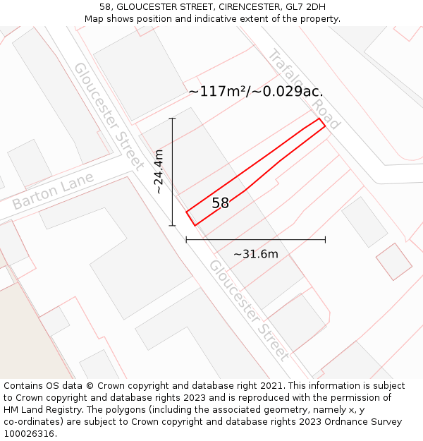 58, GLOUCESTER STREET, CIRENCESTER, GL7 2DH: Plot and title map