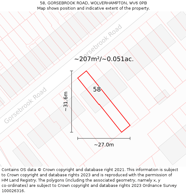 58, GORSEBROOK ROAD, WOLVERHAMPTON, WV6 0PB: Plot and title map