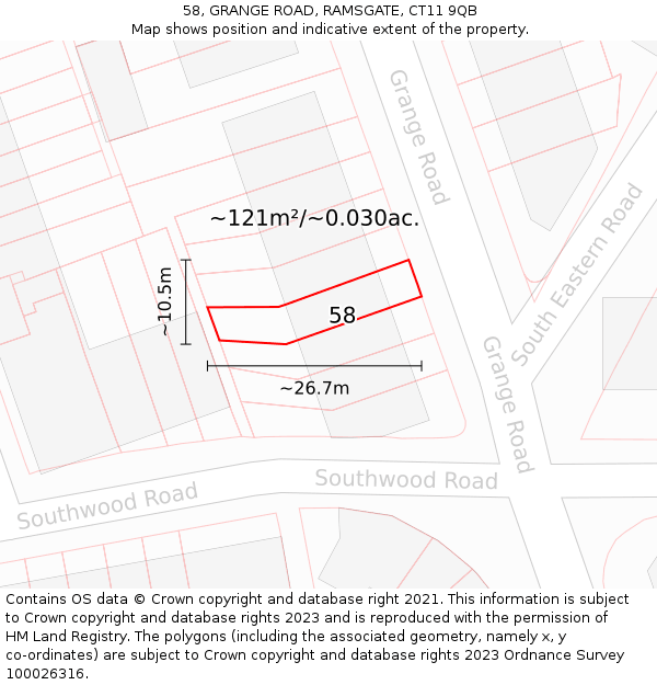 58, GRANGE ROAD, RAMSGATE, CT11 9QB: Plot and title map