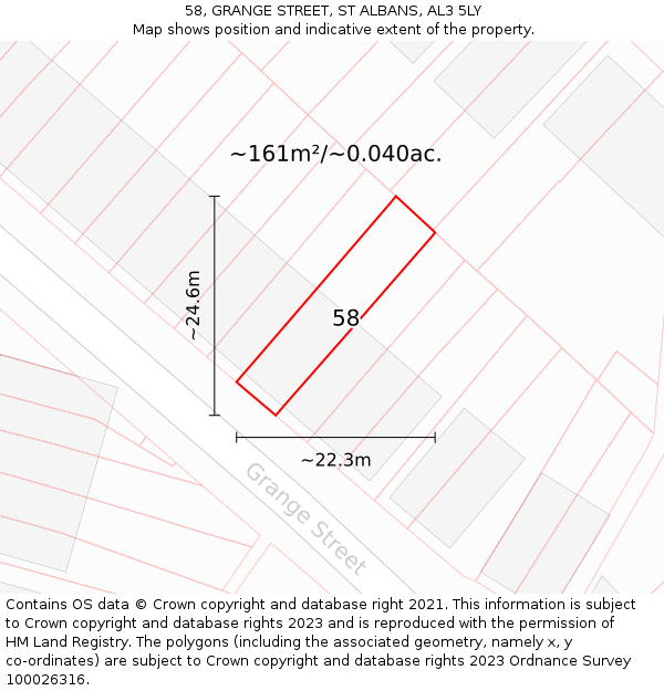 58, GRANGE STREET, ST ALBANS, AL3 5LY: Plot and title map