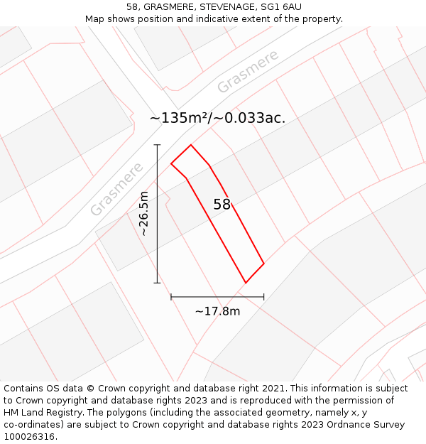 58, GRASMERE, STEVENAGE, SG1 6AU: Plot and title map