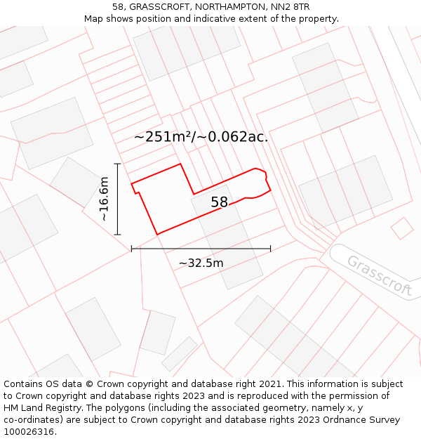58, GRASSCROFT, NORTHAMPTON, NN2 8TR: Plot and title map