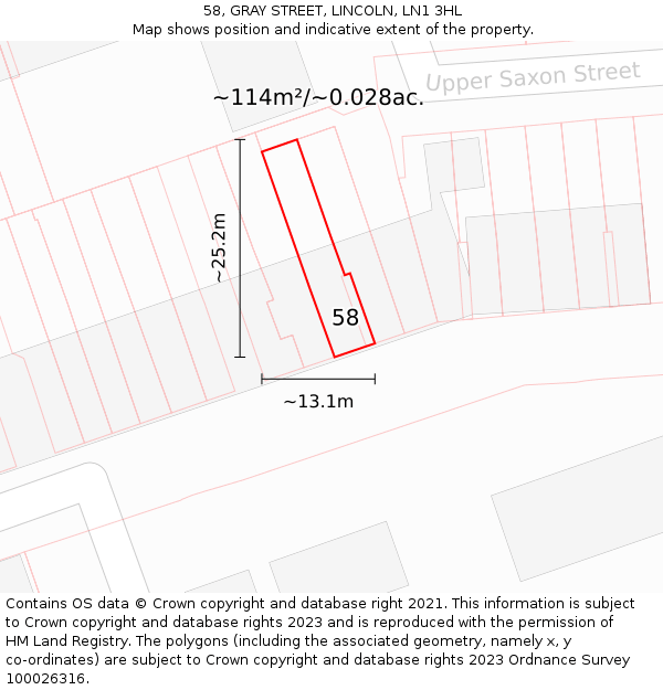 58, GRAY STREET, LINCOLN, LN1 3HL: Plot and title map