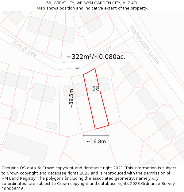 58, GREAT LEY, WELWYN GARDEN CITY, AL7 4TL: Plot and title map