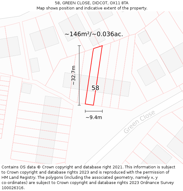 58, GREEN CLOSE, DIDCOT, OX11 8TA: Plot and title map