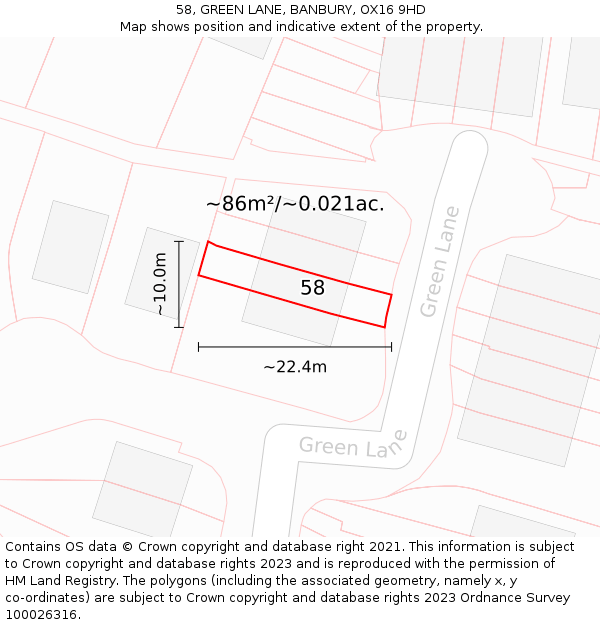 58, GREEN LANE, BANBURY, OX16 9HD: Plot and title map