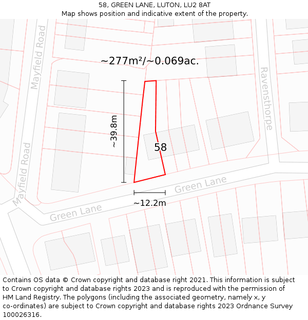 58, GREEN LANE, LUTON, LU2 8AT: Plot and title map
