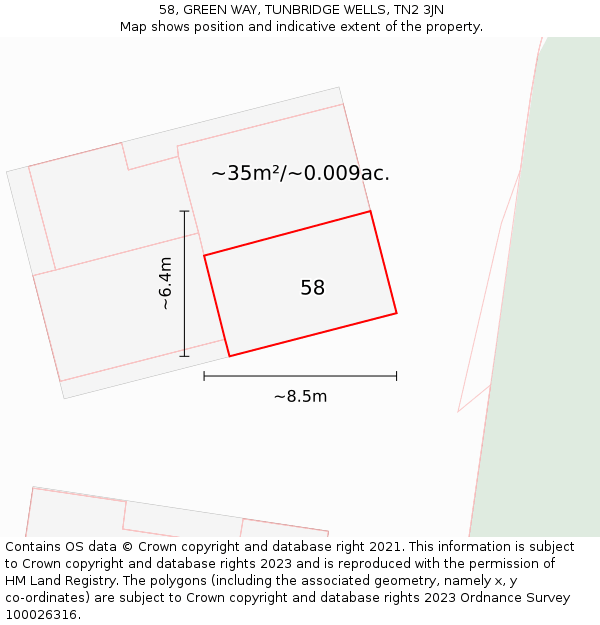58, GREEN WAY, TUNBRIDGE WELLS, TN2 3JN: Plot and title map