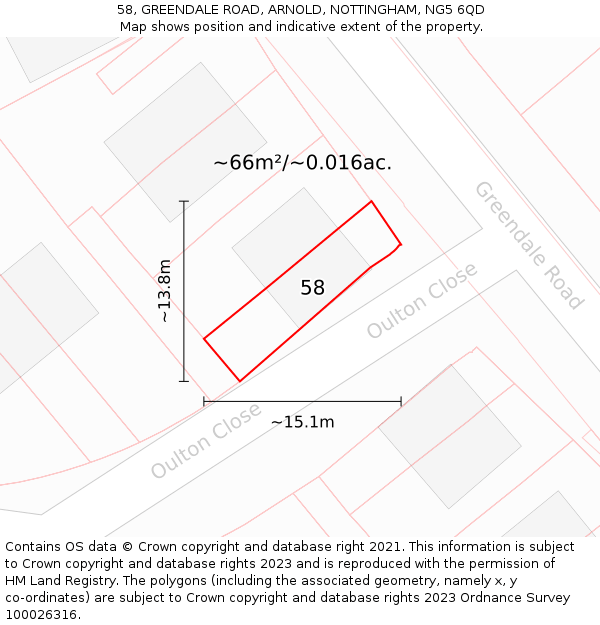 58, GREENDALE ROAD, ARNOLD, NOTTINGHAM, NG5 6QD: Plot and title map