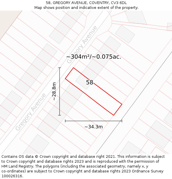 58, GREGORY AVENUE, COVENTRY, CV3 6DL: Plot and title map