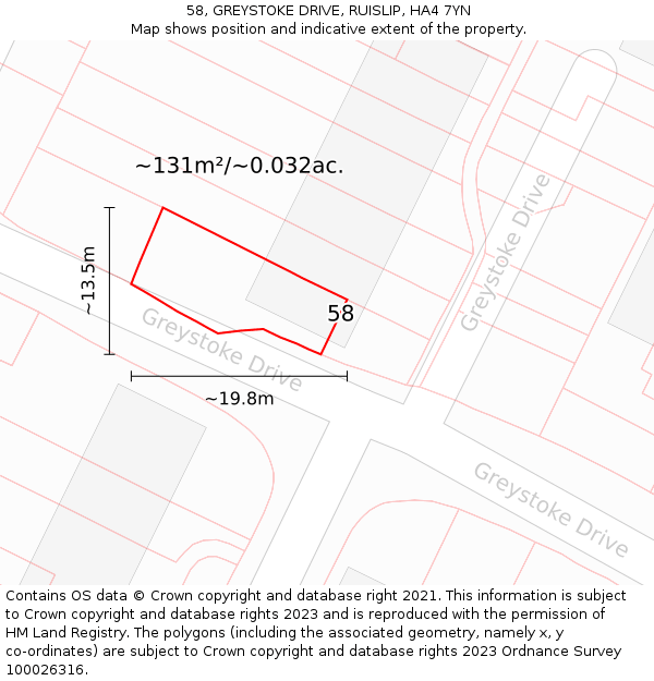 58, GREYSTOKE DRIVE, RUISLIP, HA4 7YN: Plot and title map