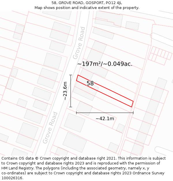 58, GROVE ROAD, GOSPORT, PO12 4JL: Plot and title map