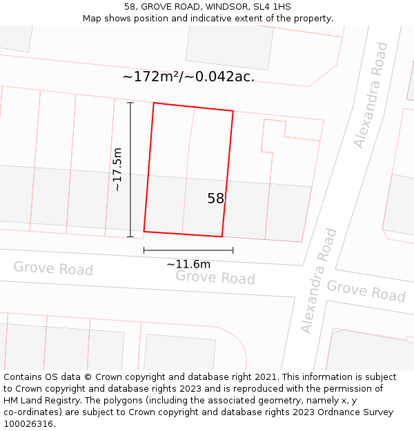 58, GROVE ROAD, WINDSOR, SL4 1HS: Plot and title map