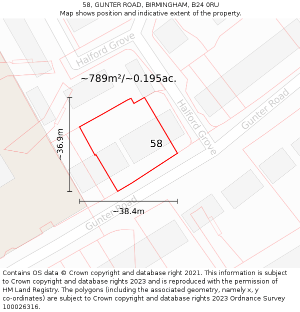 58, GUNTER ROAD, BIRMINGHAM, B24 0RU: Plot and title map