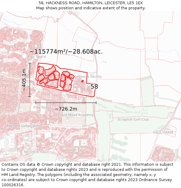 58, HACKNESS ROAD, HAMILTON, LEICESTER, LE5 1EX: Plot and title map