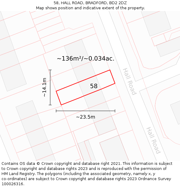 58, HALL ROAD, BRADFORD, BD2 2DZ: Plot and title map