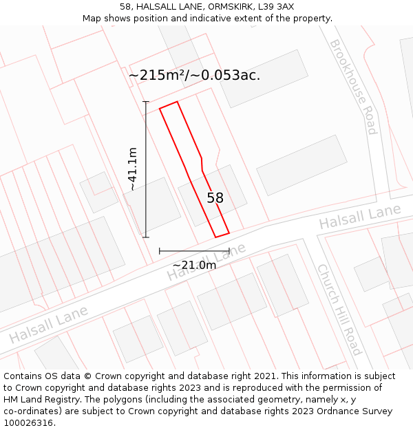 58, HALSALL LANE, ORMSKIRK, L39 3AX: Plot and title map