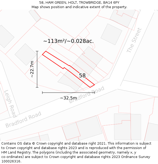 58, HAM GREEN, HOLT, TROWBRIDGE, BA14 6PY: Plot and title map
