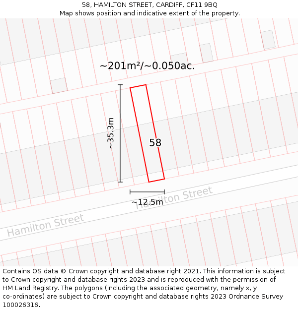 58, HAMILTON STREET, CARDIFF, CF11 9BQ: Plot and title map