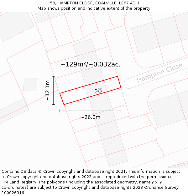 58, HAMPTON CLOSE, COALVILLE, LE67 4DH: Plot and title map