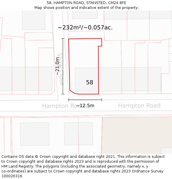 58, HAMPTON ROAD, STANSTED, CM24 8FE: Plot and title map