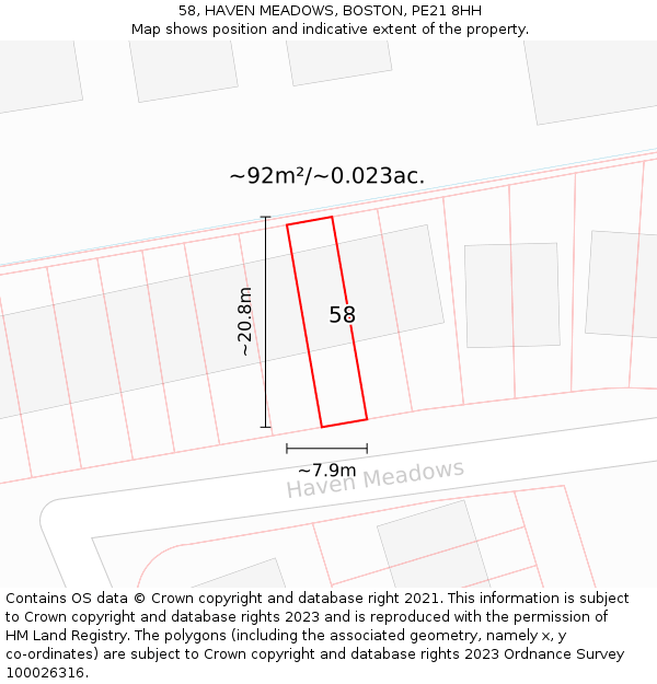 58, HAVEN MEADOWS, BOSTON, PE21 8HH: Plot and title map
