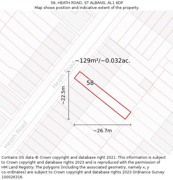 58, HEATH ROAD, ST ALBANS, AL1 4DP: Plot and title map