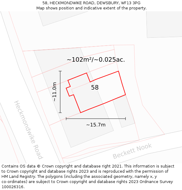 58, HECKMONDWIKE ROAD, DEWSBURY, WF13 3PG: Plot and title map