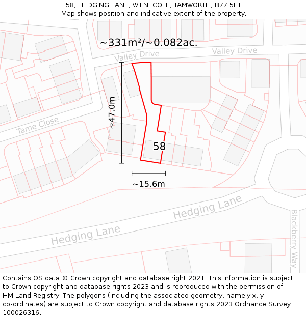 58, HEDGING LANE, WILNECOTE, TAMWORTH, B77 5ET: Plot and title map