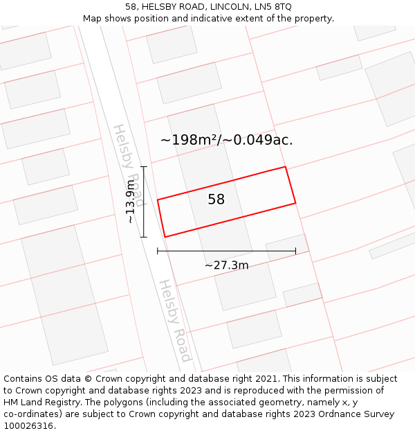 58, HELSBY ROAD, LINCOLN, LN5 8TQ: Plot and title map