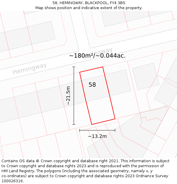 58, HEMINGWAY, BLACKPOOL, FY4 3BS: Plot and title map
