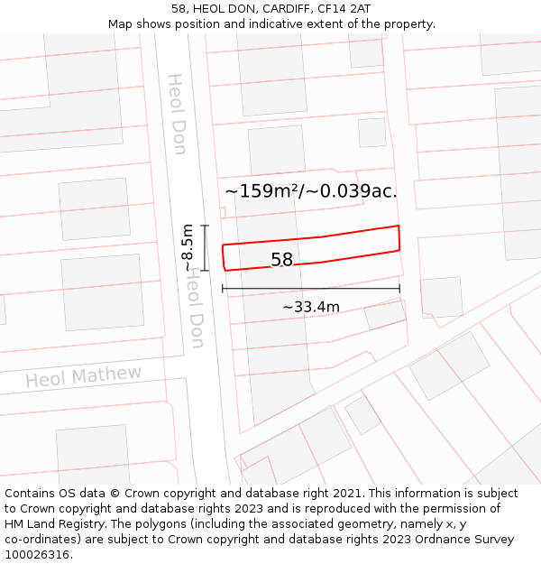 58, HEOL DON, CARDIFF, CF14 2AT: Plot and title map
